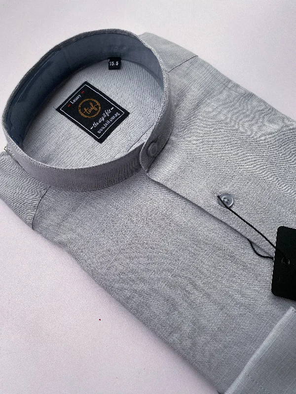 Grey Linen Bishop Collar Shirt Cool Men's Skate