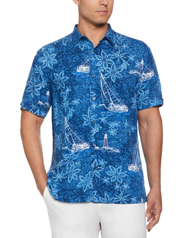 Big & Tall Nautical Tropical Print Shirt Preppy Men's College