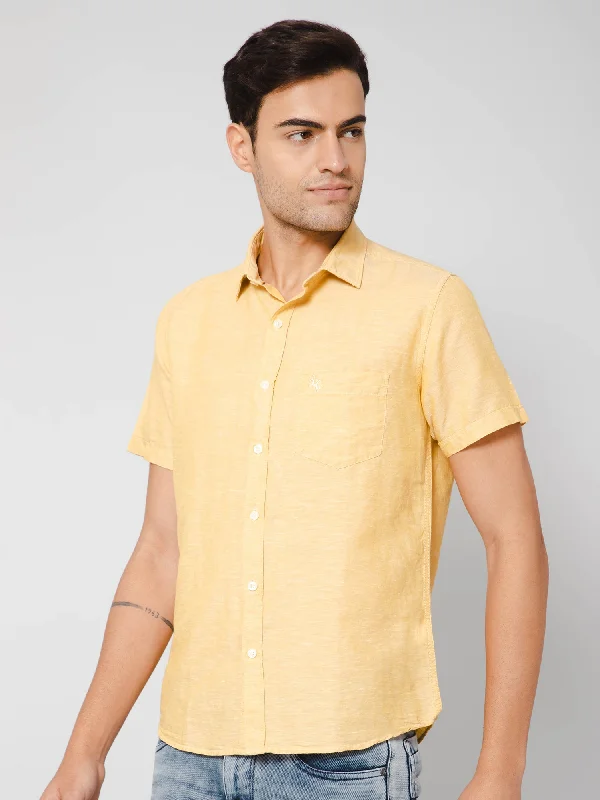 Men's Mustard Casual Plain Half Sleeve Shirt Dapper Men's Bow