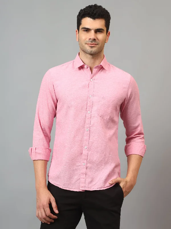 Men's Pink Casual Plain Full Sleeve Shirt Dynamic Men's Moto