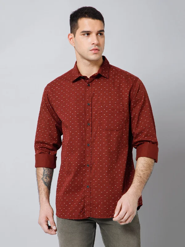 Men's Maroon Casual Ditsy Print Full Sleeve Shirt Dynamic Men's Glow