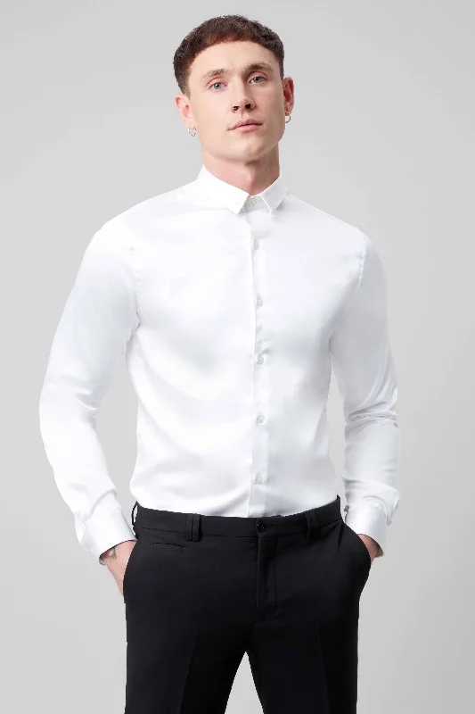 Slinky Slim Fit White Sateen Shirt Modern Men's Tech