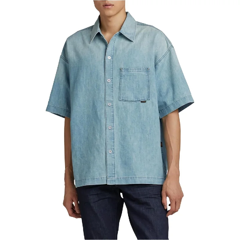 Raw Mens Oversized Fit Pocket Button-Down Shirt Polished Men's Satin