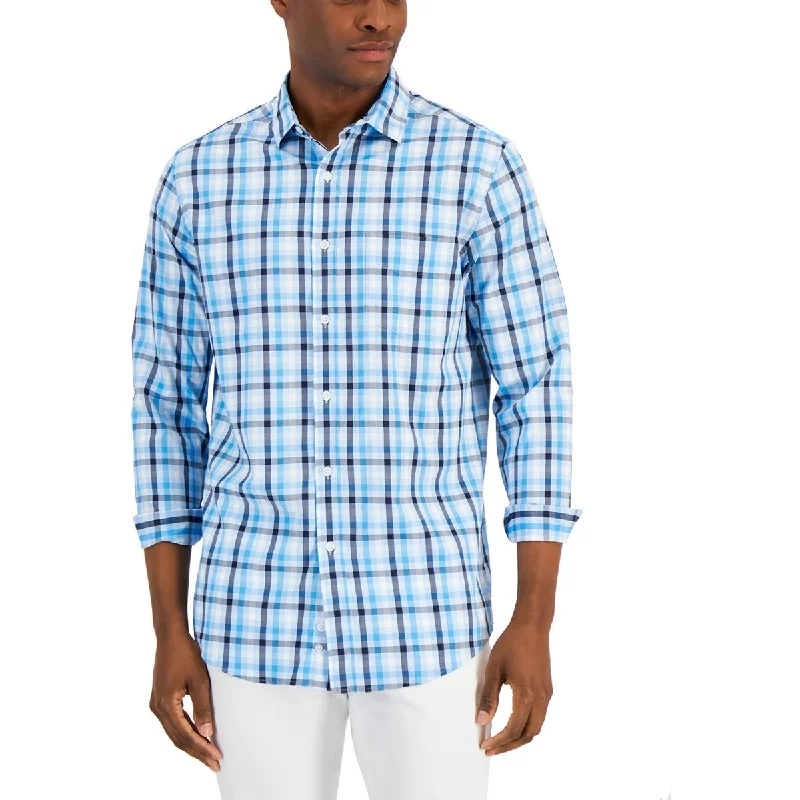 Club Room Mens Drew Knit Plaid Button-Down Shirt Youthful Men's Anime