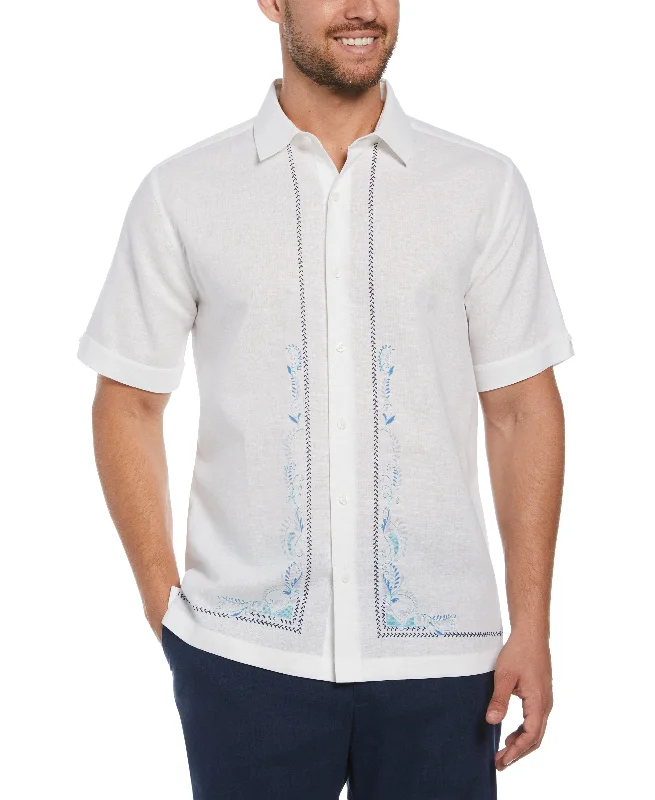 Linen Blend L-Shape Embroidered Shirt Bohemian Men's Free