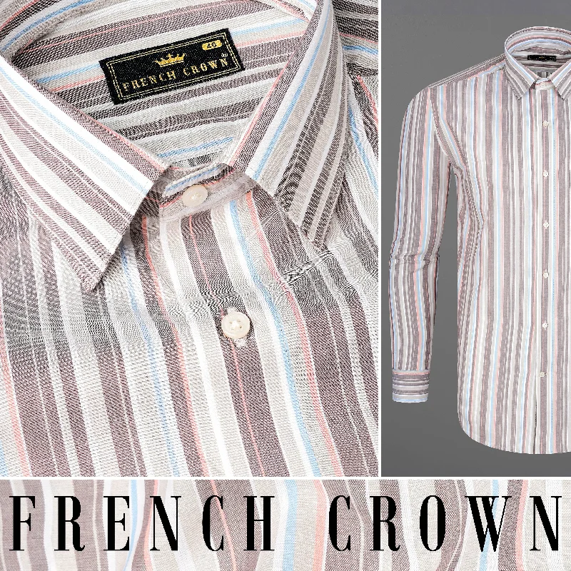 Oyster Gray with Hurricane Brown Multicolour Striped Premium Cotton Shirt Laid