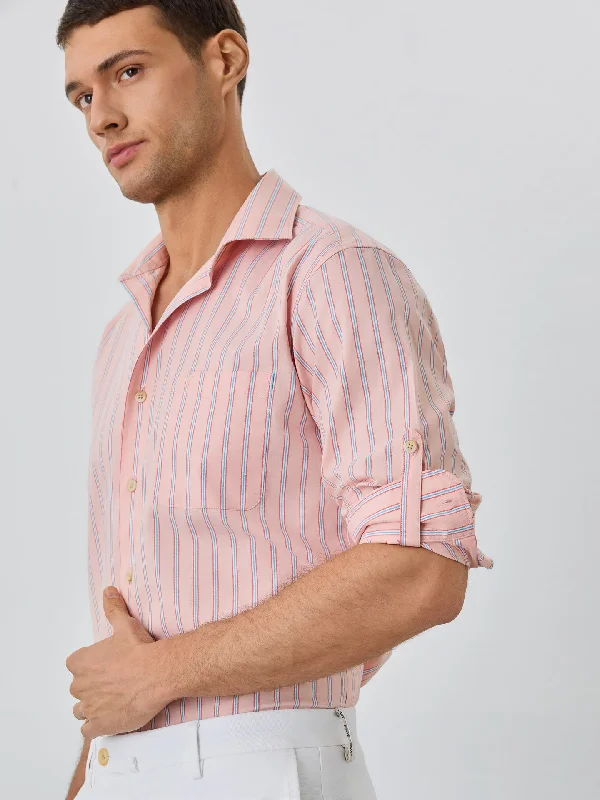 Slim Fit Shirt With Chest Pocket in BCI Cotton With Stripes Athletic Men's High