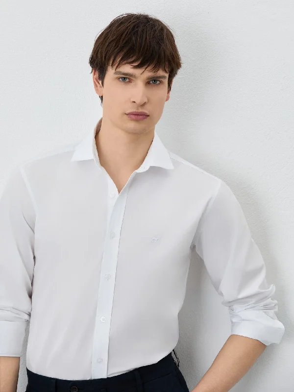 Slim Fit Shirt With Open Collar in Cotton Poplin Adventure