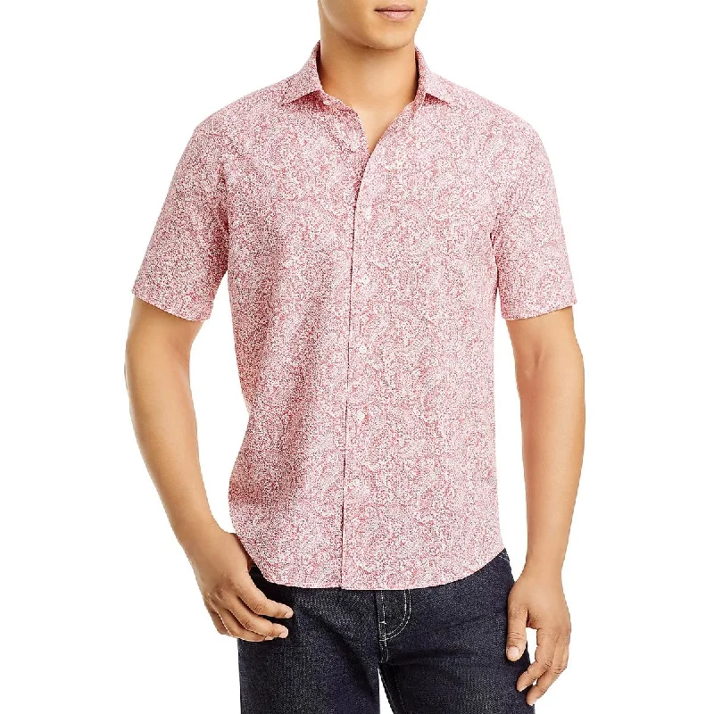 Peter Millar Mens Cotton Short Sleeve Button-Down Shirt Streetwear Style