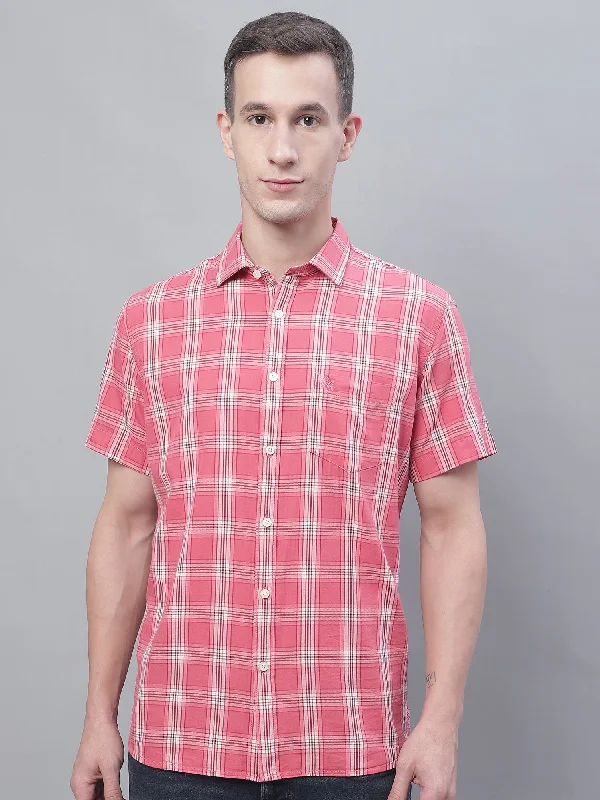 Men's Pink Casual Big Checks Half Sleeve Shirt Stylish Men's Tropical 