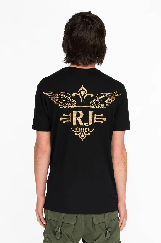 GOLD GLITTER FLEUR TEE WITH WINGS ON BACK IN BLACK Artistic Men's Hand