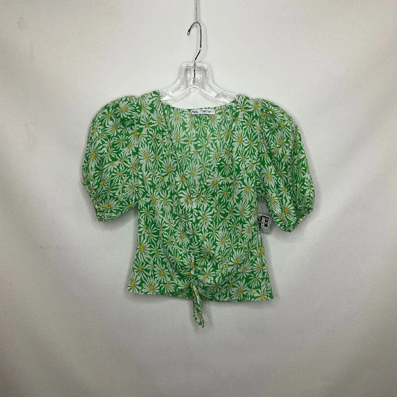 Floral Print Top Short Sleeve Zara, Size S Unique Men's Upcycled