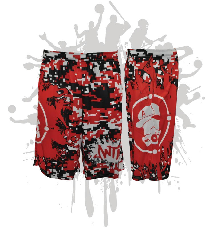 Splatter Splash Digital Camo Mens Full Dye Shorts Red/Navy/White Sporty Men's Athleisure 