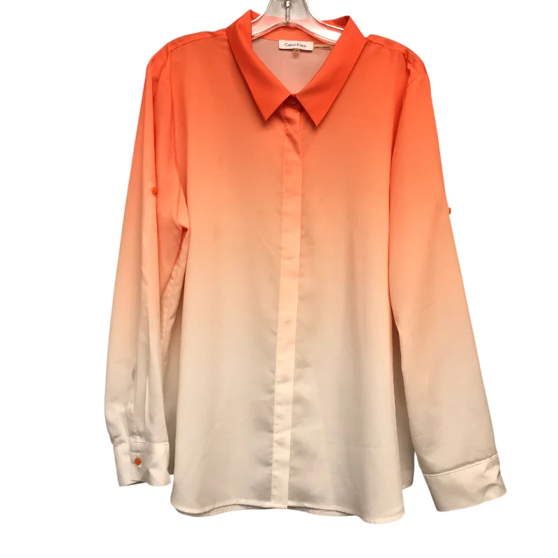 Top Ls By Calvin Klein In Orange & White, Size:Xl Dynamic Men's Glow