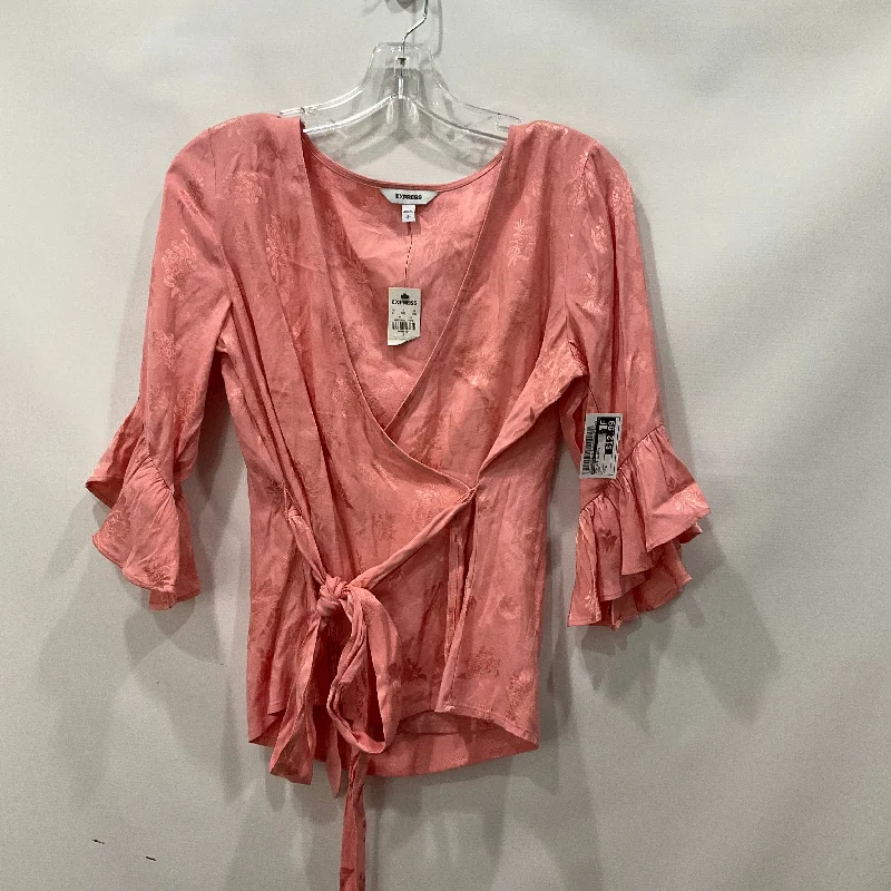 Pink Top 3/4 Sleeve Express, Size S Monochromatic Office Style