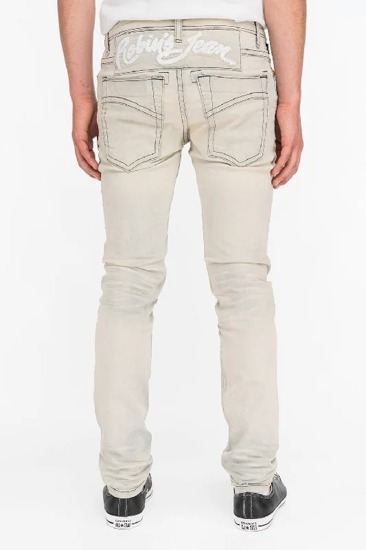 MENS SKINNY FIT JEANS WITH WHITE  EMBROIDERY IN VINTAGE LIGHT Modern Men's 