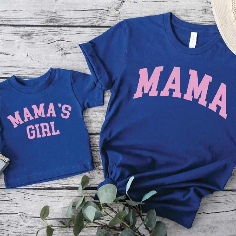 Mama & Mama's Girl College Matching Royal Blue T-Shirts Cool Men's Distressed