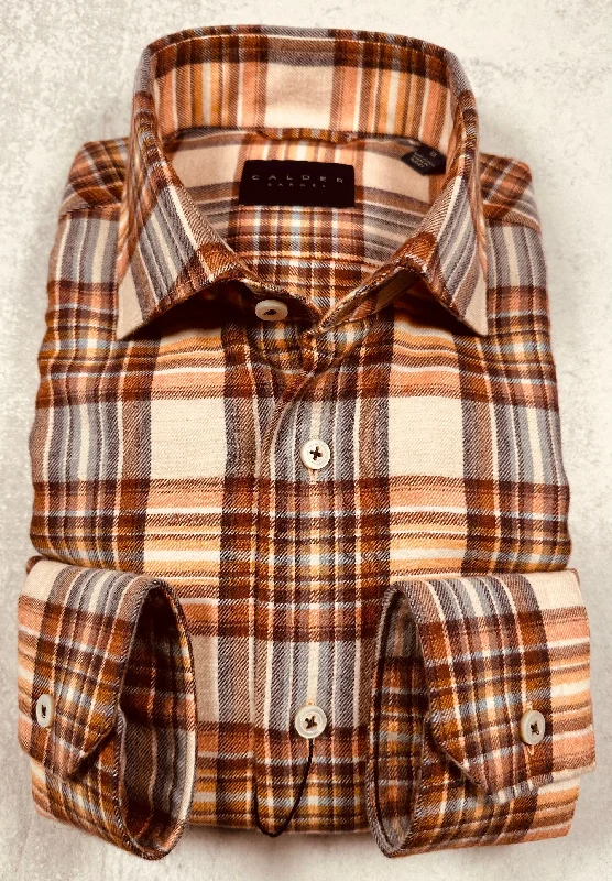 Calder Carmel Ultimate Luxe Double Twisted Plaid Flannel Sport Shirt in Ember Vintage Men's 1970S Disco