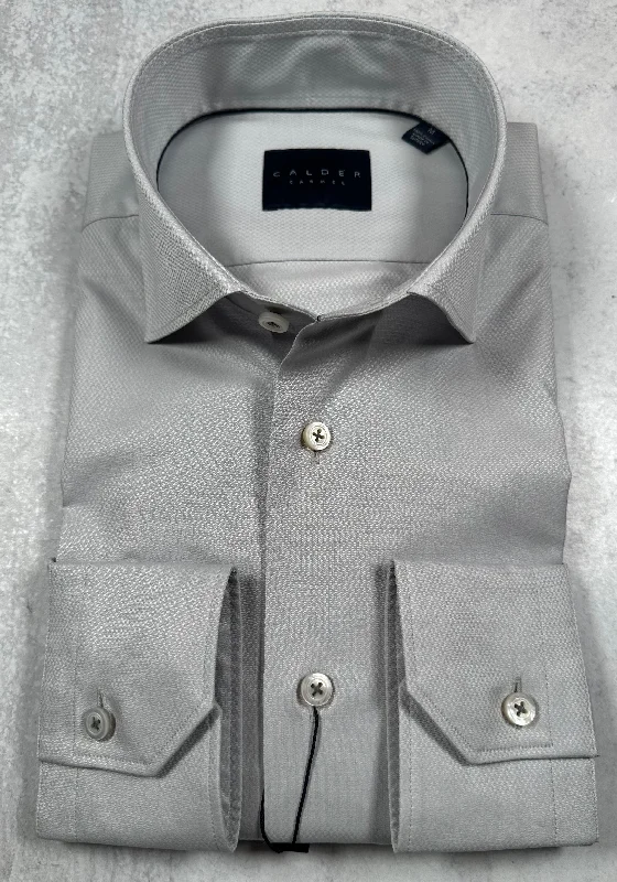 Calder Carmel Luxury 120's Micro Dobby Parque Solid Sport Shirt in Silver Monochromatic Office Style