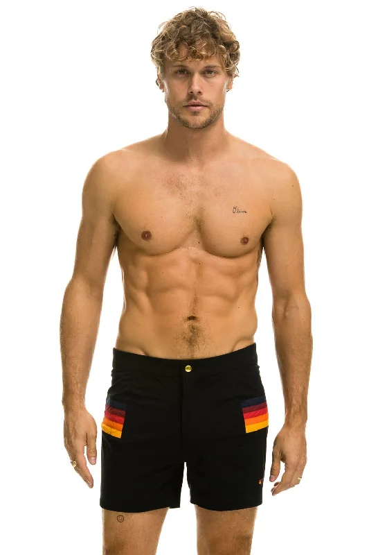 MEN'S HORIZONTAL 5 STRIPE FLEX SHORTS - BLACK Relaxed Men's Beach
