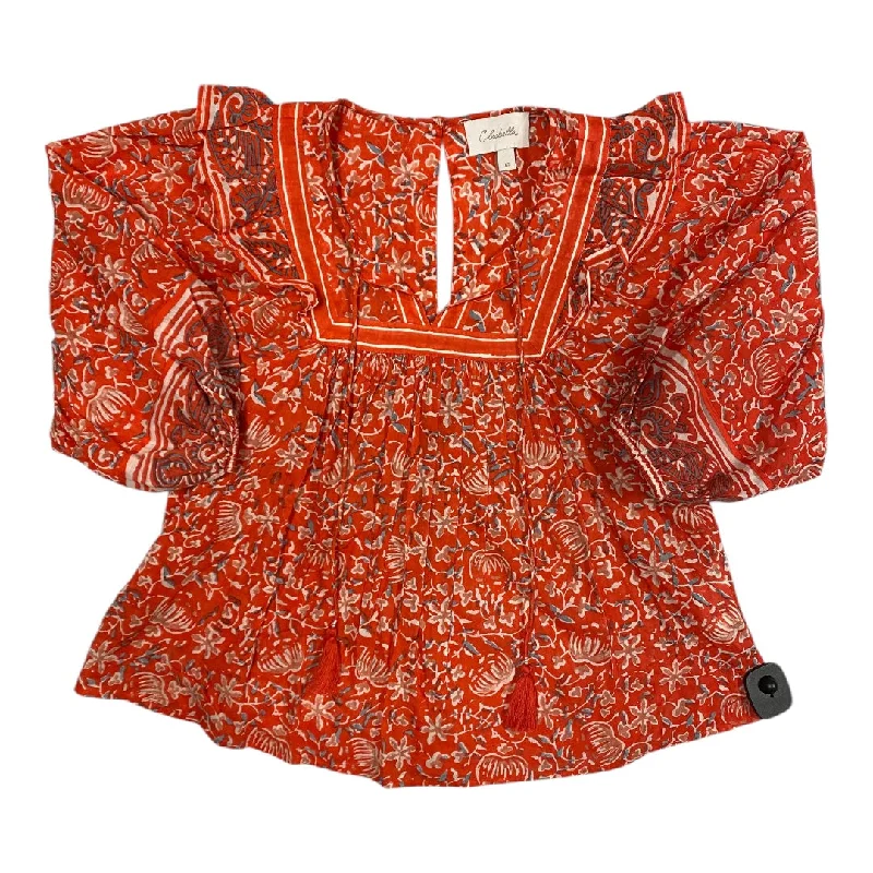 Top 3/4 Sleeve By CLEOBELLA In Blue & Orange, Size: Xs Youthful Men's Pop