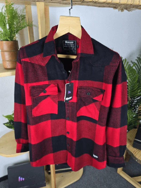 Mensoo Big Chex Shirt Red Masculine Men's Thick