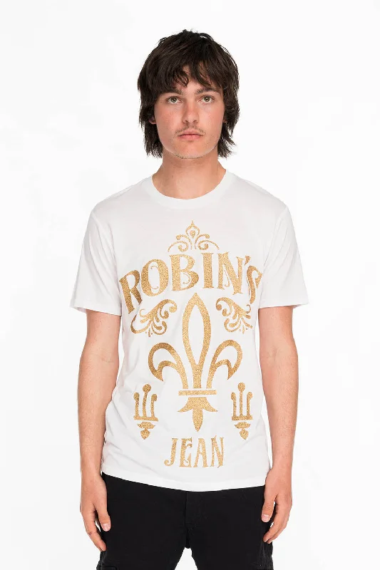 GOLD GLITTER FLEUR TEE IN WHITE Stylish Men's Neon