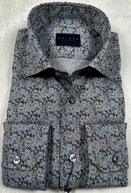 Calder Carmel Micro Floral On Twill Melange Sport Shirt in Indigo Refined Men's Hand