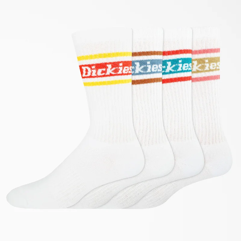 Dickies Skateboarding Performance Crew Socks - 4 Pack - White Spring Stripe (WSN) Rugged Men's Outdoor 