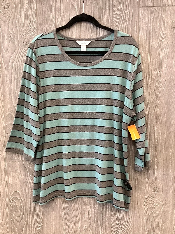 Top 3/4 Sleeve By Cj Banks In Striped Pattern, Size: 1x Sharp Men's Italian