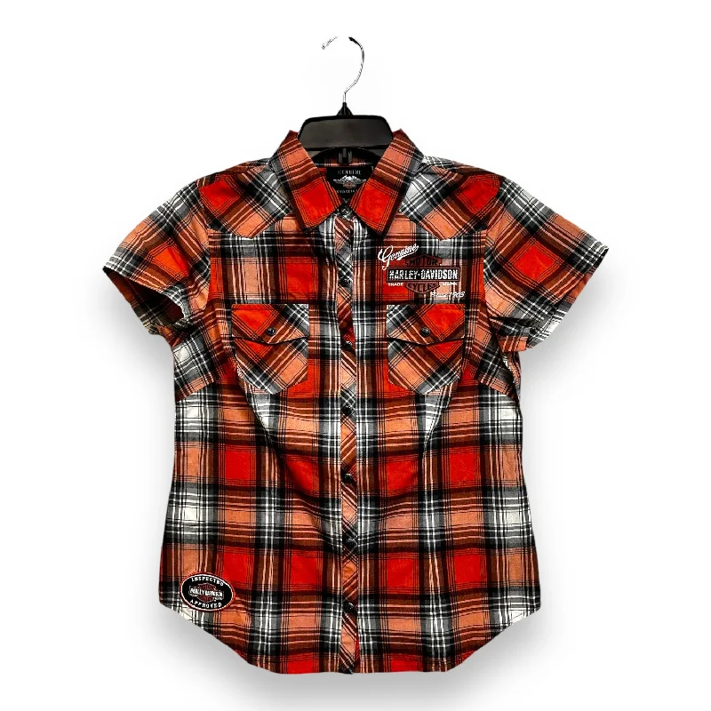 Top Short Sleeve By Harley Davidson In Plaid Pattern, Size: Sp Bohemian Men's Free