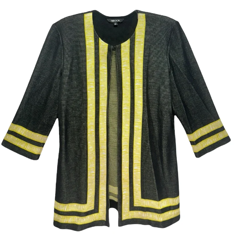 Longline Cardigan By Misook In Black & Yellow Stripe, Size: S Unique Men's Upcycled