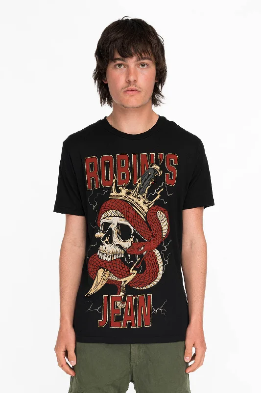 ROBINS SNAKE SCULL GOLD GLITTER TEE IN BLACK Preppy Men's College