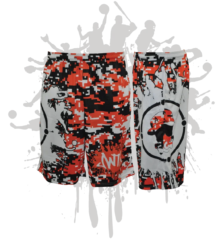 Splatter Splash Digital Camo Mens Full Dye Shorts Orange/Black/White Dapper Men's Bow
