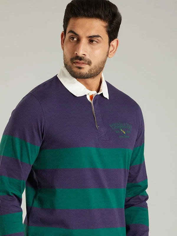 Men Striped Full Sleeve Polo T-Shirt Dynamic Men's High