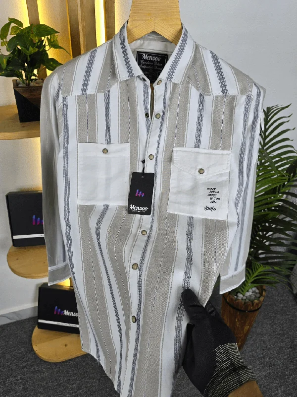 Stripe Double Pocket Shirt Grey Youthful Men's Anime
