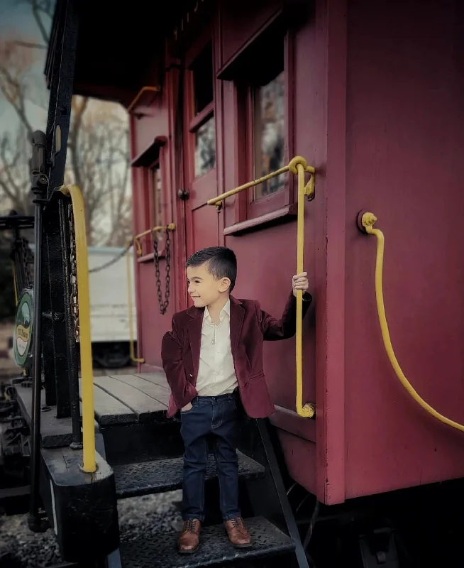 Boys Burgundy Velvet Blazar Earthy Men's Sustainable 