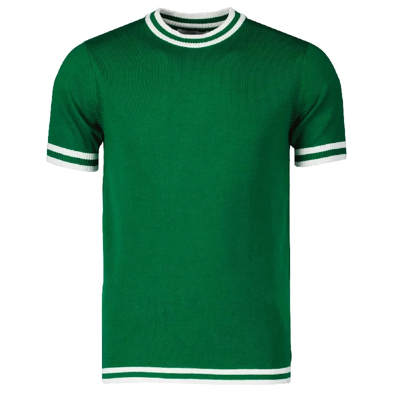 Men's Green Short Sleeve Crew Neck Knitted T-Shirt Youthful Men's Pop