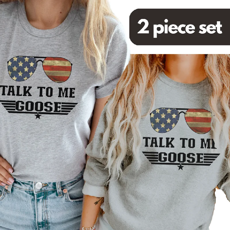 Talk To Me Goose Tee & Sweater Bundle Set- Heather Grey Hip Men's Retro