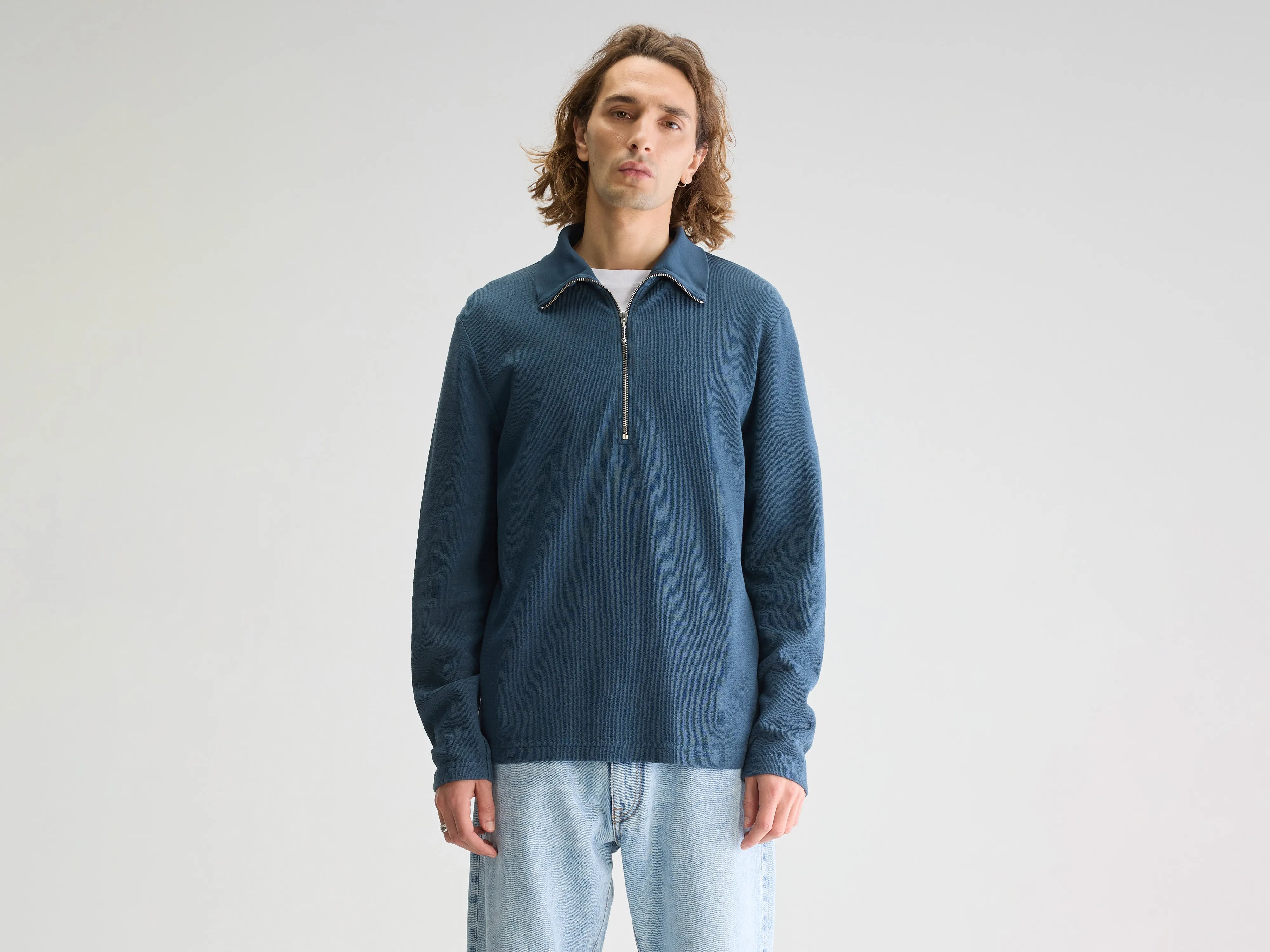 Spence zipped-collar t-shirt (251 / M / PETROL) Sharp Men's Italian