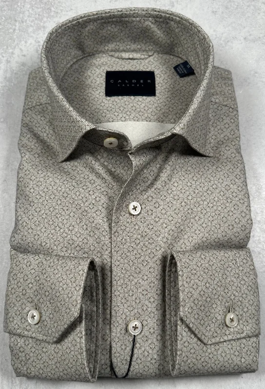 Calder Carmel Luxury Italian Printed Brushed Foulard Sport Shirt in Fog Sporty Men's Athleisure 