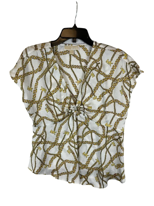 Top Short Sleeve Designer By Michael By Michael Kors In Gold & White, Size: M Sleek Men's Contemporary 