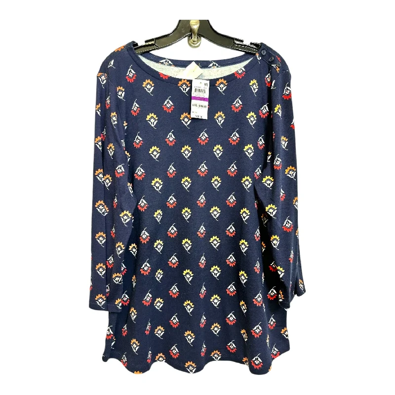 Top 3/4 Sleeve By Charter Club O In Navy, Size: Xxl Monochromatic All