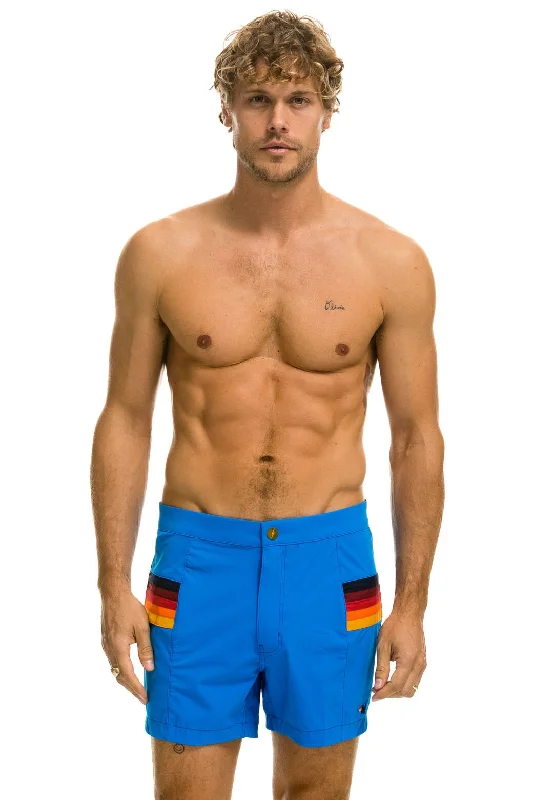 MEN'S HORIZONTAL 5 STRIPE FLEX SHORTS - PARROT BLUE Athletic Men's Compression