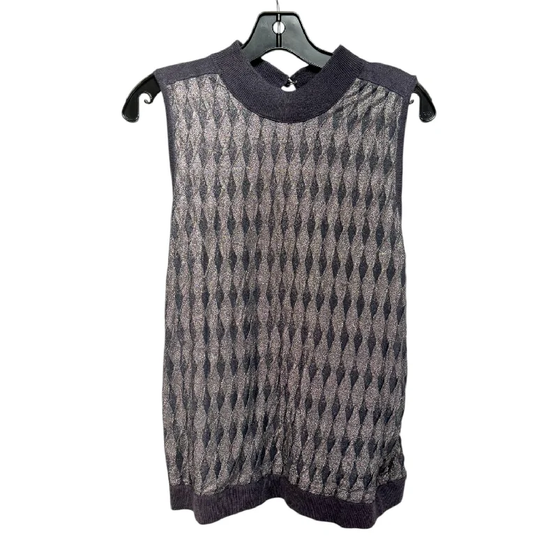 Metallic Knit Top Sleeveless By Etcetra In Grey, Size: L Cool Men's Distressed