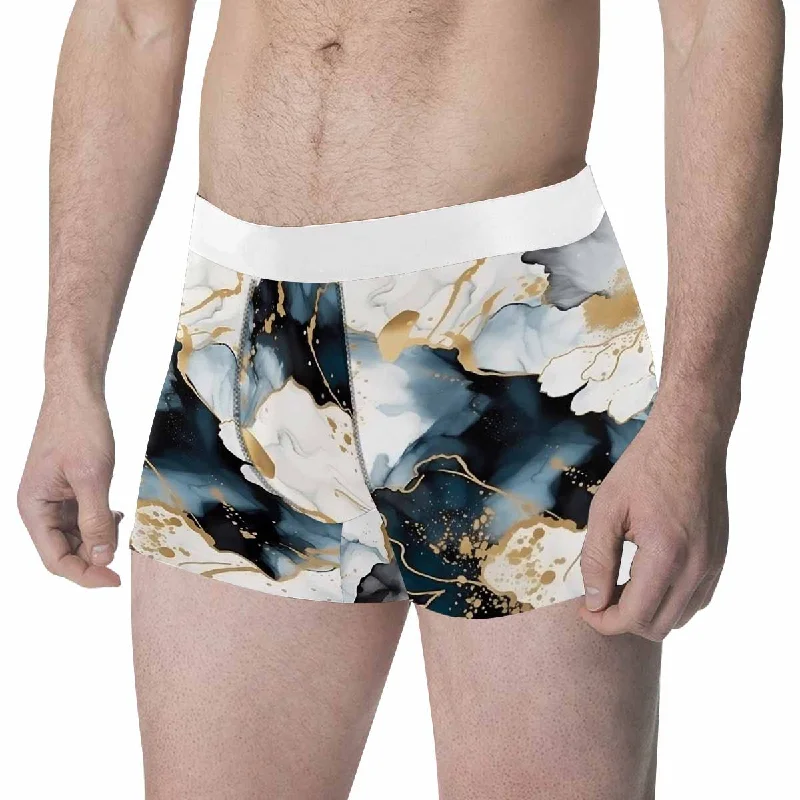 Black Ink Floral Men's All Over Print Boxer Briefs (Made In AUS) Casual Men's Loose