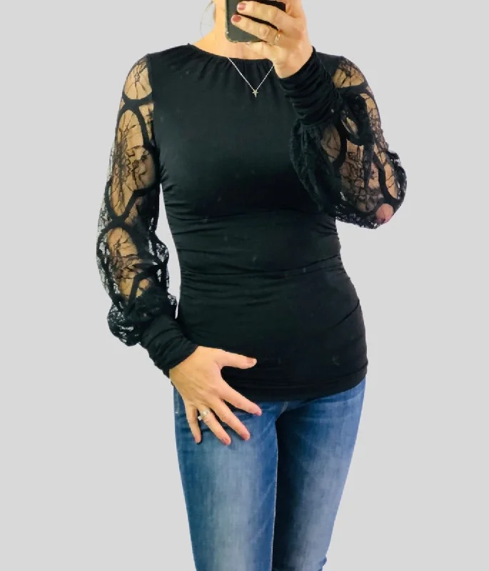 Black Lace Detail Top Unique Men's Upcycled