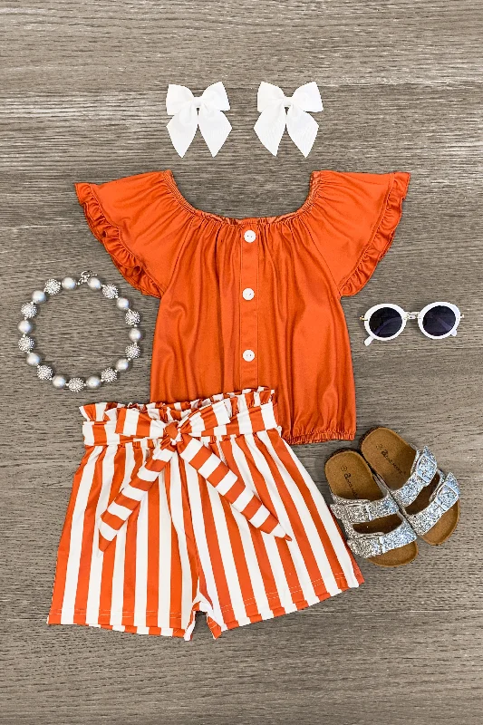 Orange & White Striped Short Set Lumberjack