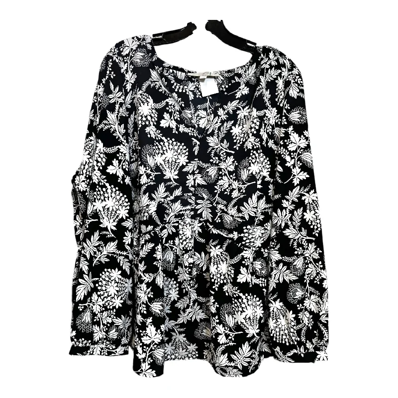 Top Long Sleeve By Loft In Black White, Size: 18 Beach
