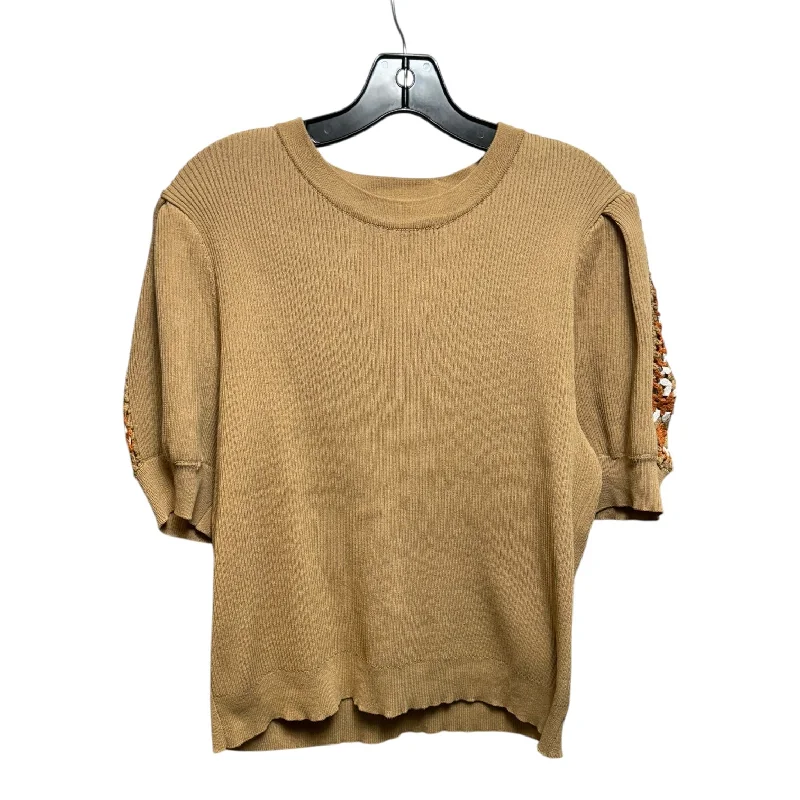 Ribbed Crochet Sleeve Sweater Short Sleeve By Nanette By Nanette Lepore In Tan, Size: L Sophisticated Men's 